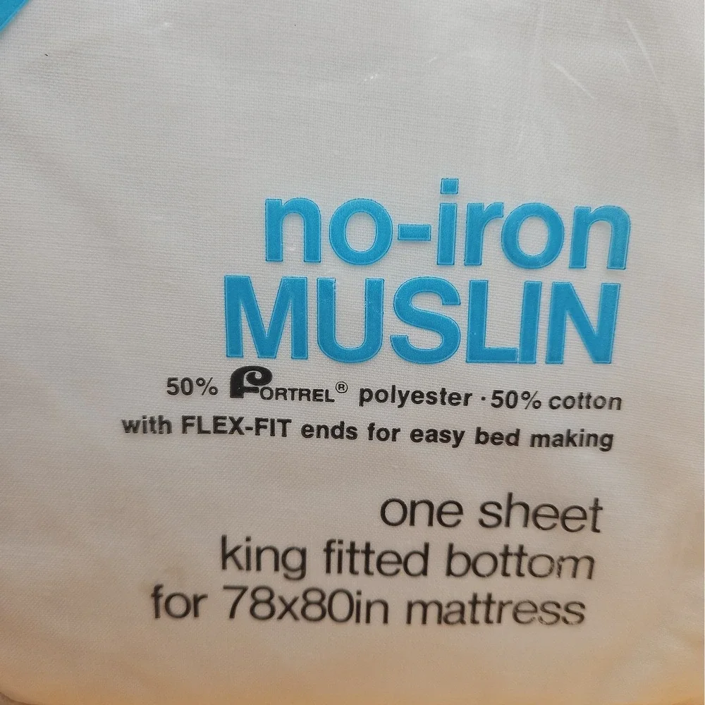 Vintage Statepride No-Iron Muslin One Sheet King Fitted Bottom NOS New White